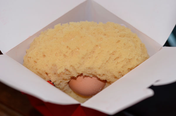 I placed the sponge with egg inside in the takeout box.