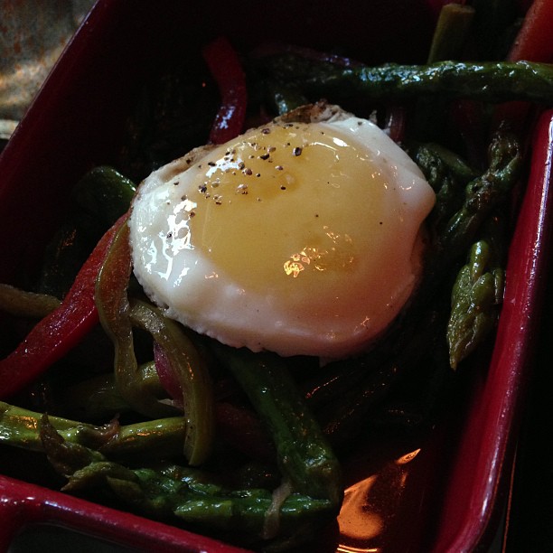 Asparagus with fried egg side dish!